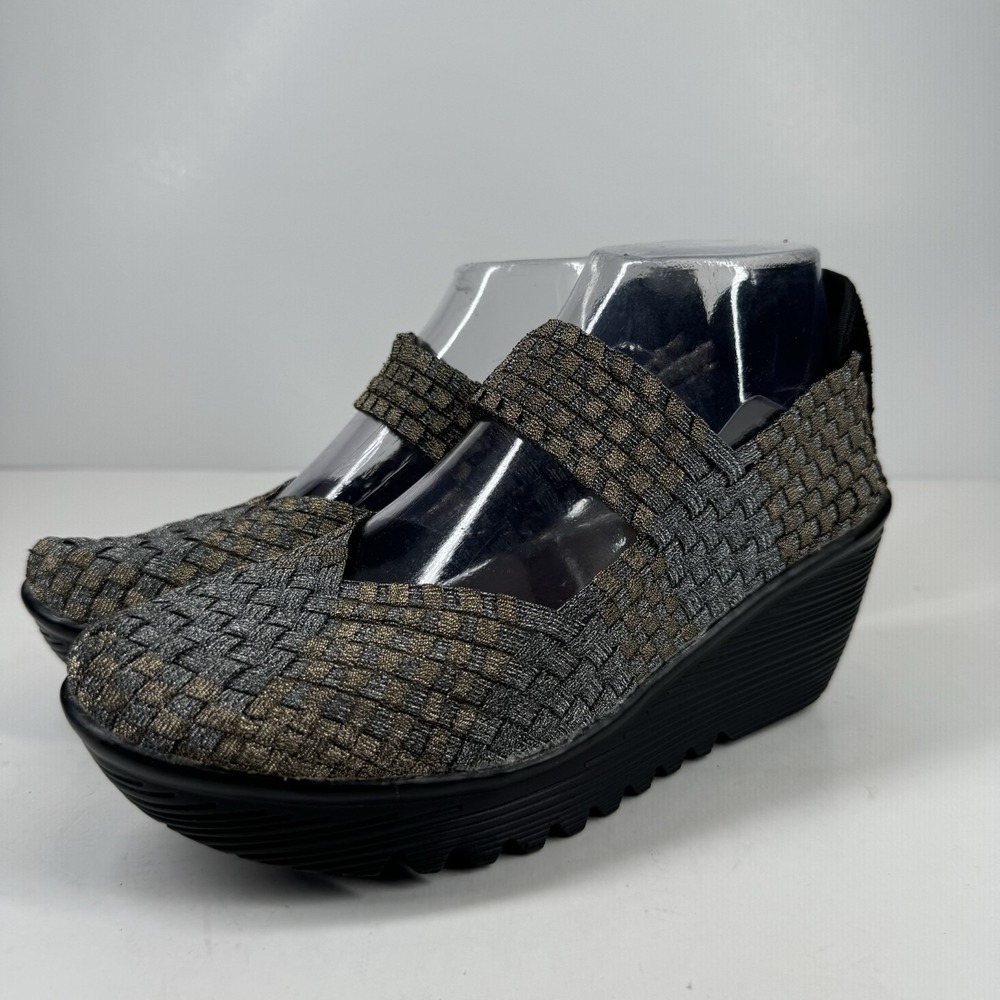 Bernie Mev Lulia Women's US 8.5/39 Bronze Woven Mary Jane Platform Wedge Pumps